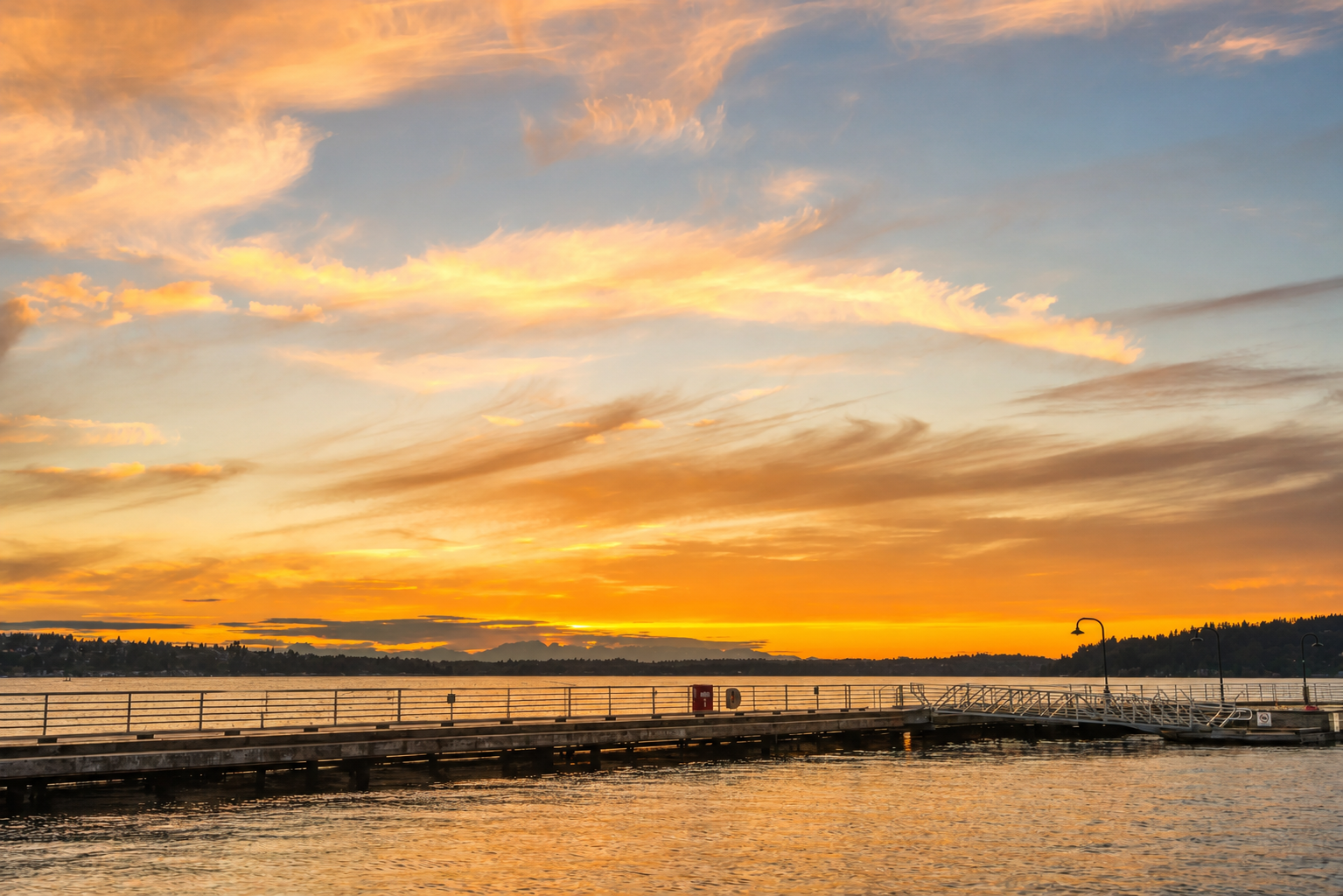 Gene Coulon Memorial Beach Park docks at dusk
