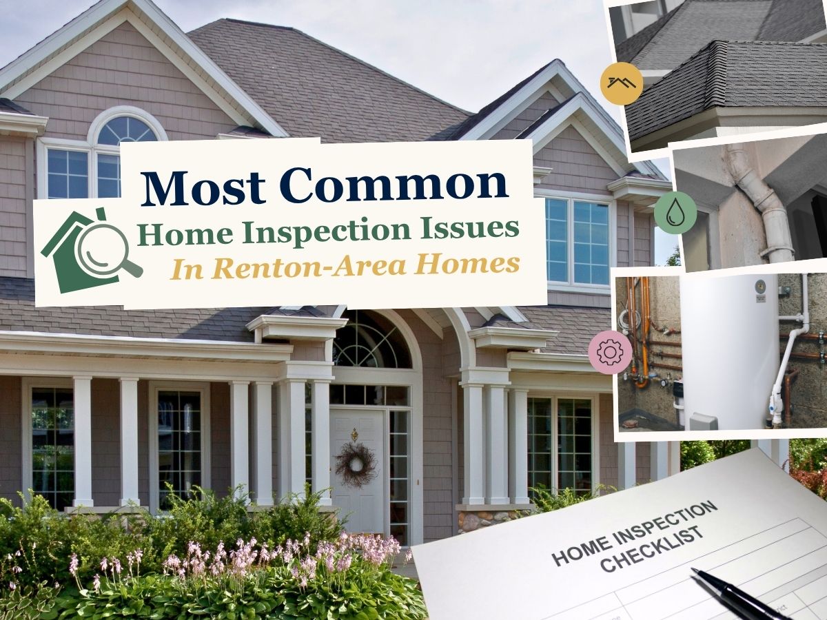 Cover graphic: Most common home inspection issues in Renton-area homes, with a house exterior and an inspection checklist