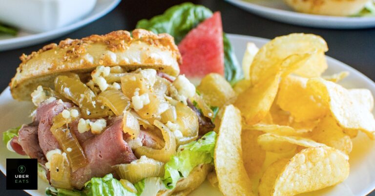 Bruchelle's Bagel Bistro sandwich with chips