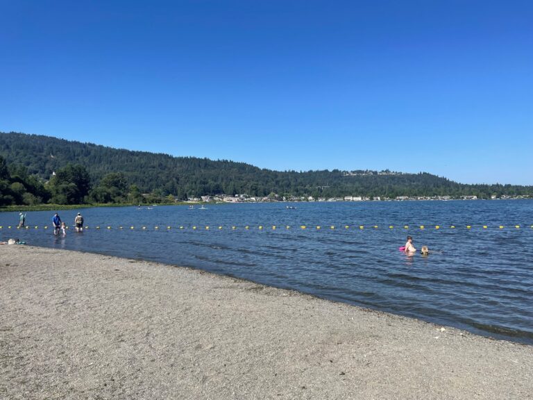 Swimmers and paddlers on the beach at Lake Sammamish State Park