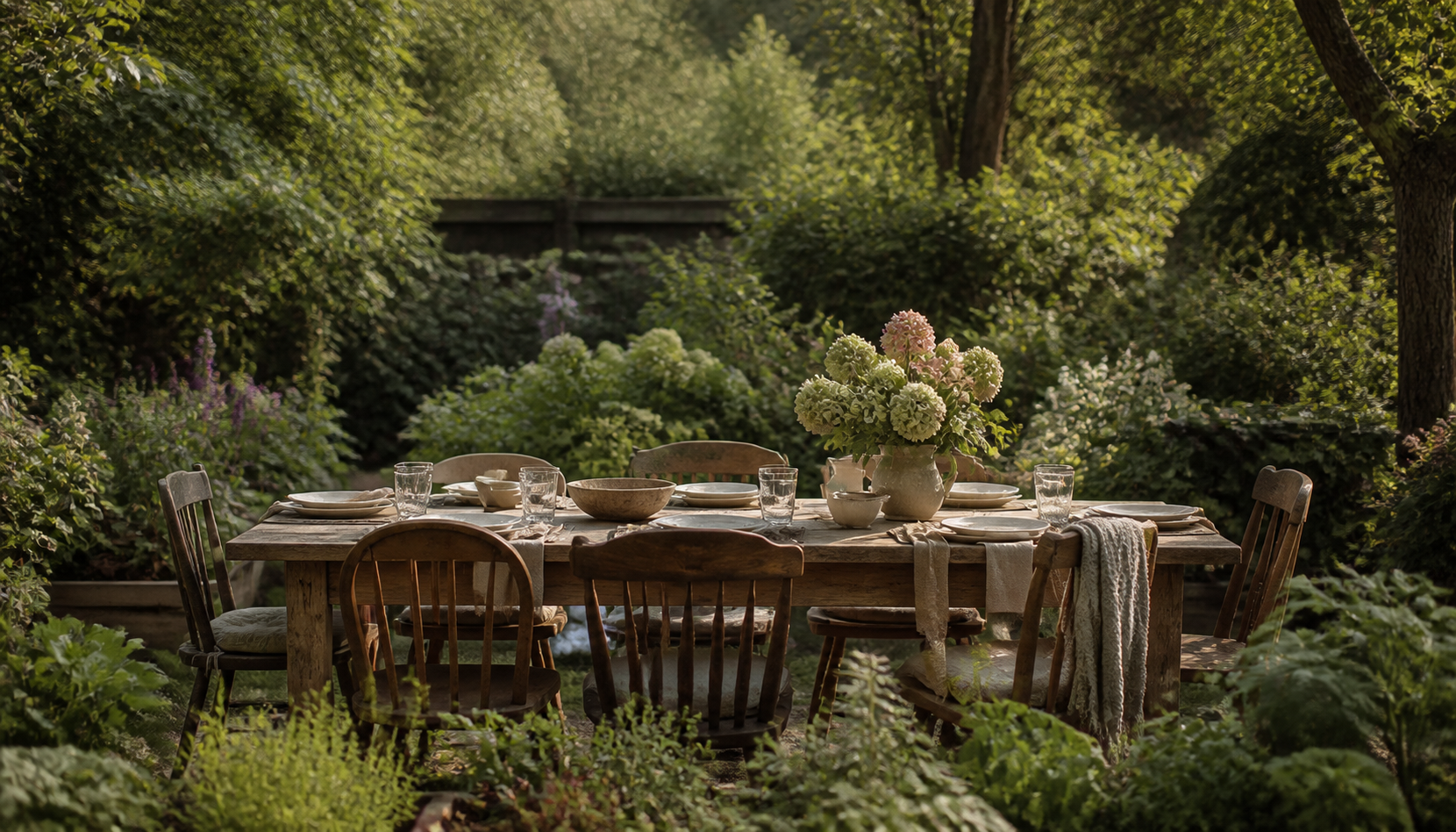 A garden table set for a relaxed meal