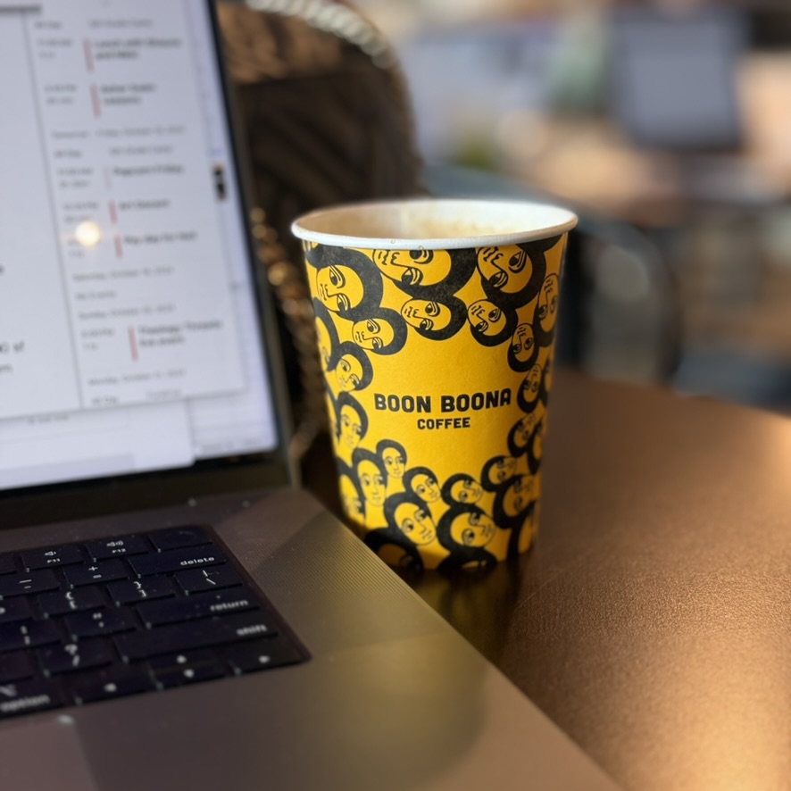Coffee and laptop at Boon Boona in Renton