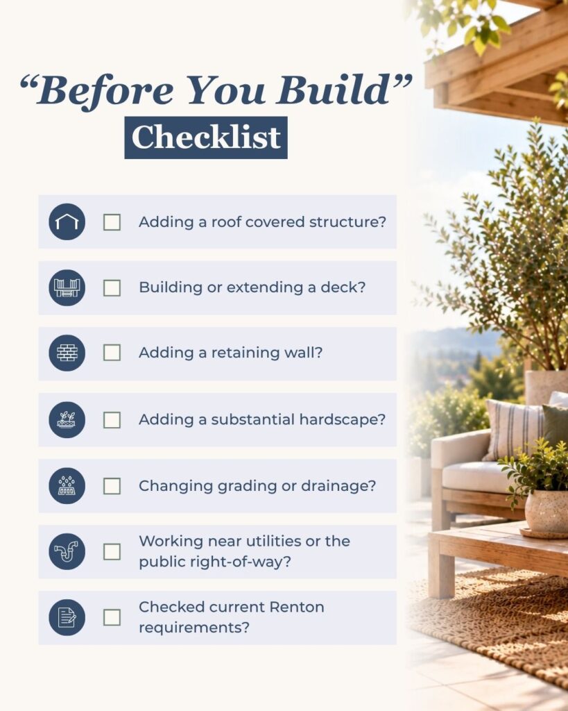 Before You Build checklist for planning a four-season Renton backyard