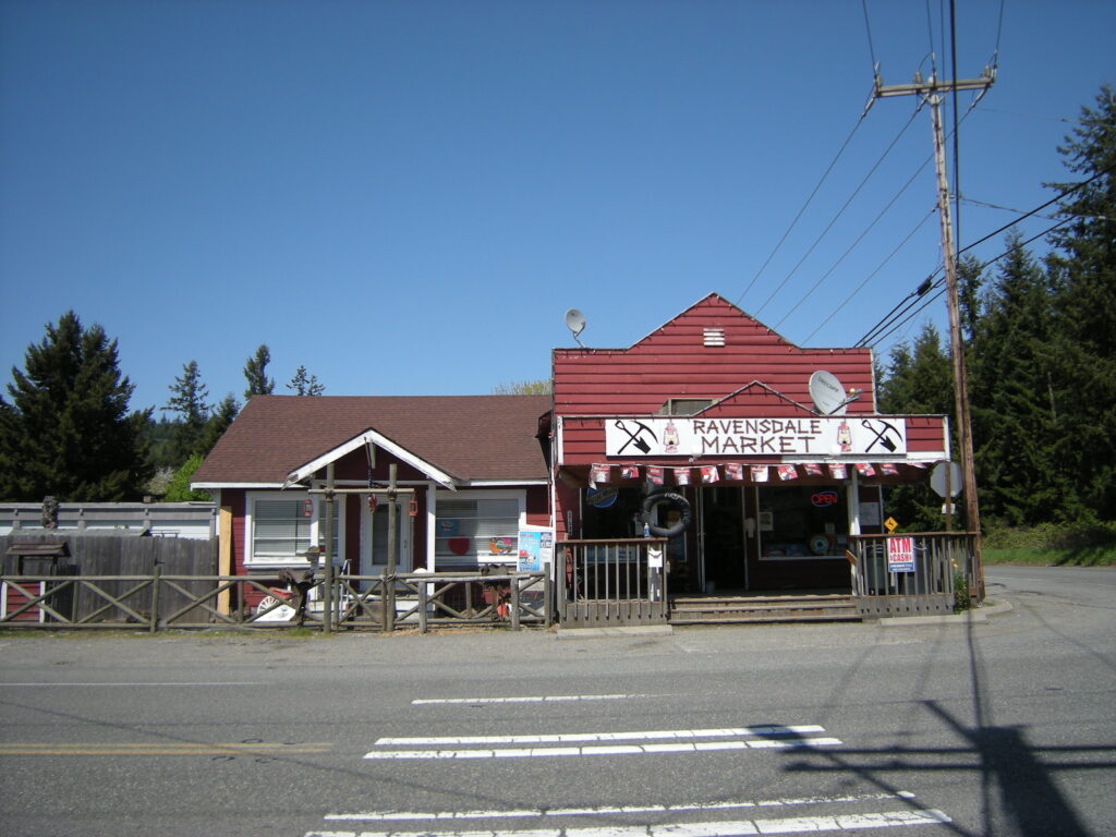 The Ravensdale Market, a red corner store in Ravensdale, Washington